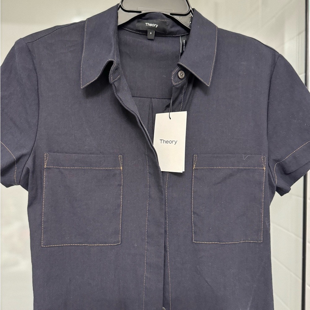 NWT Theory good linen shirt dress in deep navy, sz 6